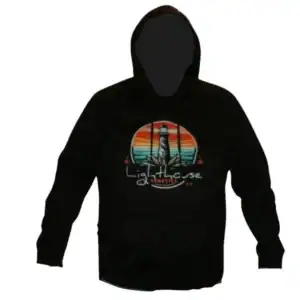 Custom art black hoodie with bold Lighthouse Genetics artwork on back