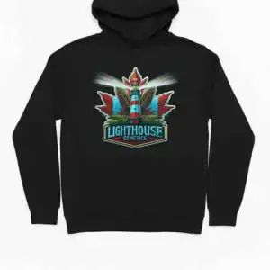 Lighthouse Genetics black hoodie with bold chest logo